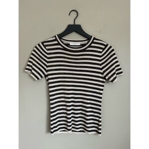 Sandro Black and White Striped Short Sleeve Tee